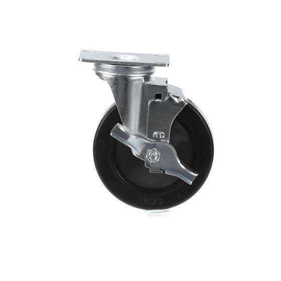 Picture of Medium Duty 2-3/8" x 3-5/8"  Plate Caster With 5" Black Rubber Wheel And Brake