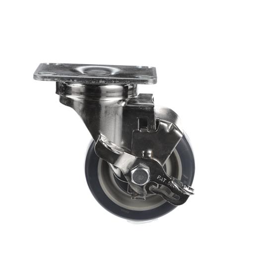 Picture of Medium Duty 2-3/8" x 3-5/8"  Plate Caster With 3-1/2" Blue Polyurethane Wheel And Brake