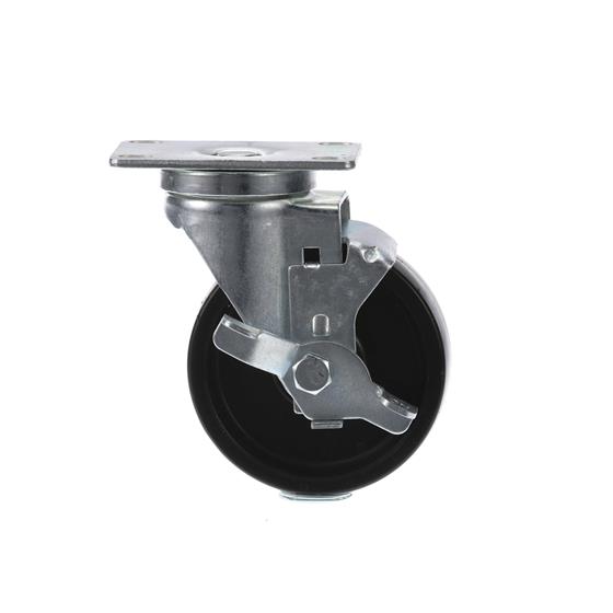 Picture of Medium Duty 2-3/8" x 3-5/8"  Plate Caster With 4" Black Polyolefin Wheel With Brake