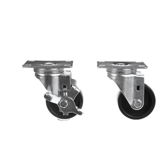 Picture of Caster Kit, Medium Duty 2-3/8" x 3-5/8" Plate Caster With 3" Black Polyolefin Wheel, 2 Brake And 2 Non-Brake In Retail Box