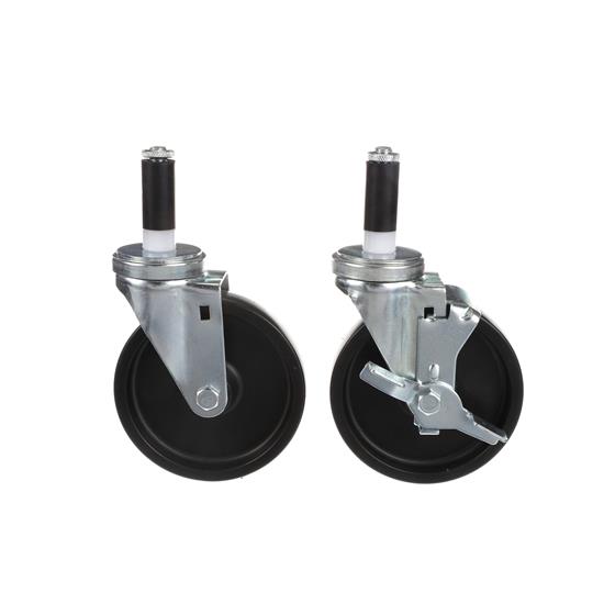 Picture of Caster Kit, Medium Duty 1" Expanding Stem Caster With 5" Black Polyolefin Wheel, 2 Brake And 2 Non-Brake In Retail Box