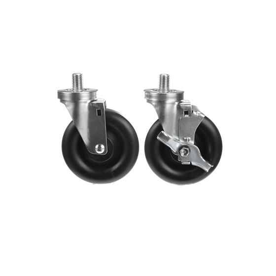Picture of Caster Kit, Medium Duty 3/4-10 x 1" Threaded Stem Caster With 5" Black Polyolefin Wheel, 2 Brake And 2 Non-Brake In Retail Box