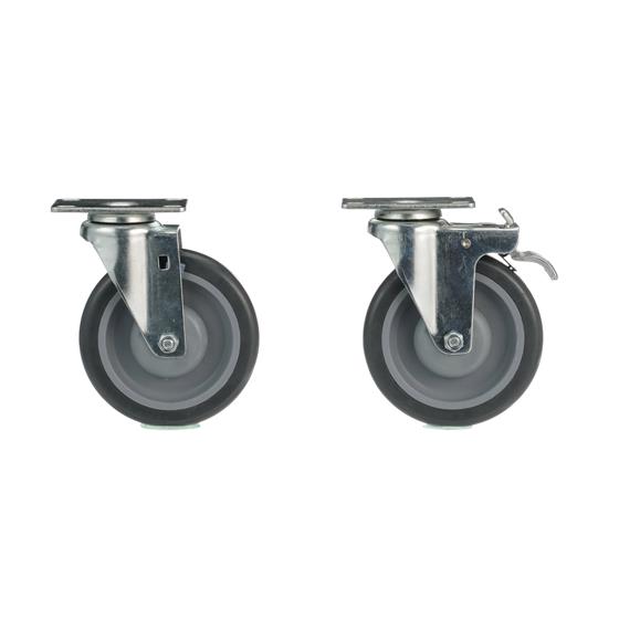 Picture of Caster Kit, Medium Duty 2-3/8" x 3-5/8" Plate Caster With 5" Gray Polyurethane Wheel, 2 Top Brake And 2 Non-Brake In Retail Box