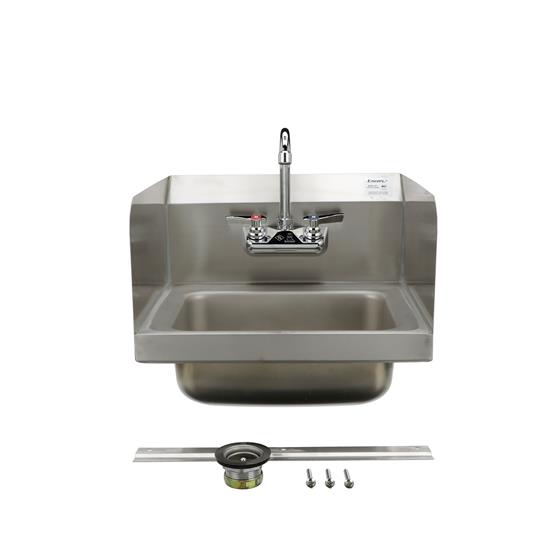 Picture of Encore Wall Mount Type 304 Series Stainless Steel Hand Sink 14" x 10" x 5" Deep with 4" OC Holes, Double Side Splash and TLL15-4100-SE1Z Faucet