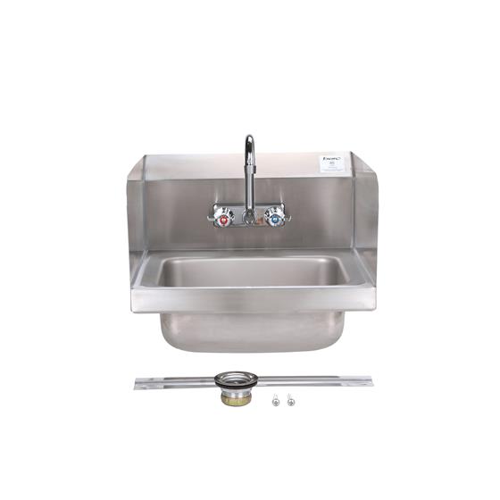 Picture of Encore Wall Mount Type 304 Series Stainless Steel Hand Sink 14" x 10" x 5" Deep with 4" OC Holes, Double side splash and KHS15-4000 Faucet