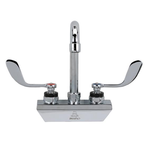 Picture of Encore® 4" OC Wall Mount Faucet with 3-1/2" Swivel Gooseneck Spout .5GPM PCA Spray Aerator and 4" Wrist Blade Handles