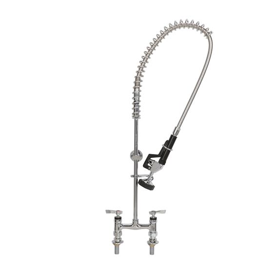Picture of Encore®  4" OC Brass Chrome Plated Elevated Deck Mount Pre-Rinse with Wall Bracket, Retail Packaging