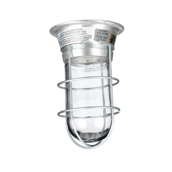 Picture of 100W Surface Mount  Incandescent Hood Light With Tempered Glass Globe, Wire Guard And High Temperature Leads