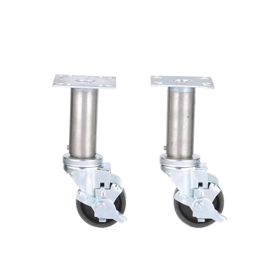 Picture of Caster Kit, 8-1/2" OA Medium Duty 3-1/2" Square Plate Adjustable Caster Leg With  3" Black Polyolefin Wheel, 2 Brake And 2 Non-Brake In Retail Box