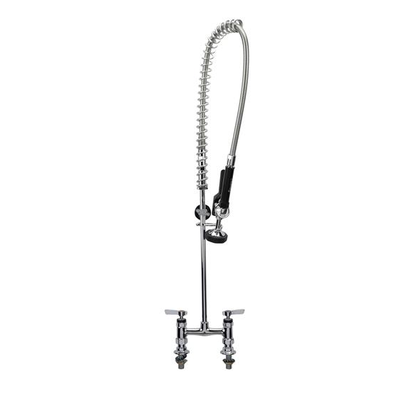 Picture of Encore® 6" OC Brass Chrome Plated Deck Mount Pre-Rinse Assembly with Wall Bracket and Stainless Steel Spring