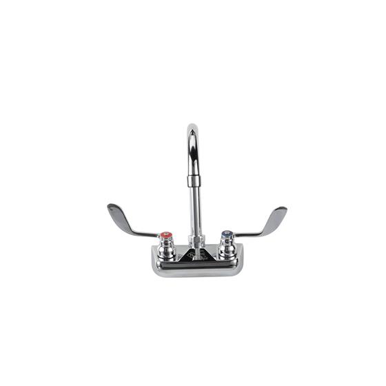 Picture of TOP-LINE® 4" OC Wall Mount Faucet Ceramic Valves with 6" Swivel Gooseneck Spout and 4" Wrist Blade Handles, Retail Packaging