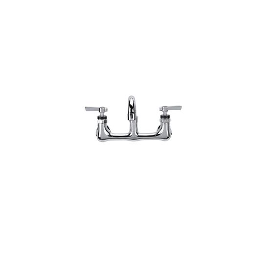 Picture of Encore® 8" OC. Brass Chrome Plated Wall Mount Faucet Ceramic Valves with 14" Swivel Spout (Retail Packaging)