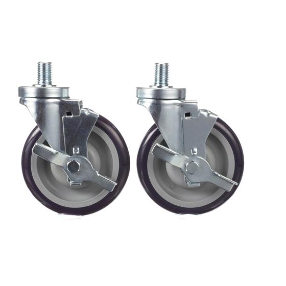 Picture of Caster Kit, Medium Duty 3/4-10 x 1" Threaded Stem Caster With 5" Blue Polyurethane Wheel, 4 Brake In Retail Box