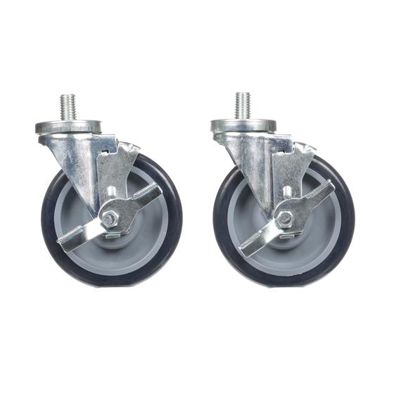 Picture of Caster Kit, Medium Duty 5/8-11 x 1" Threaded Stem Caster With 5" Blue Polyurethane Wheel, 4 Brake In Retail Box