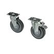 Picture of Caster Kit, Medium Duty 2-3/8" x 3-5/8" Plate Caster With 5" Gray Polyurethane Wheel, 2 Top Brake And 2 Non-Brake In Retail Box