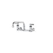 Picture of Encore® 8" OC. Brass Chrome Plated Wall Mount Faucet with 16" Swivel Spout, Lever handles and Retail Packaging
